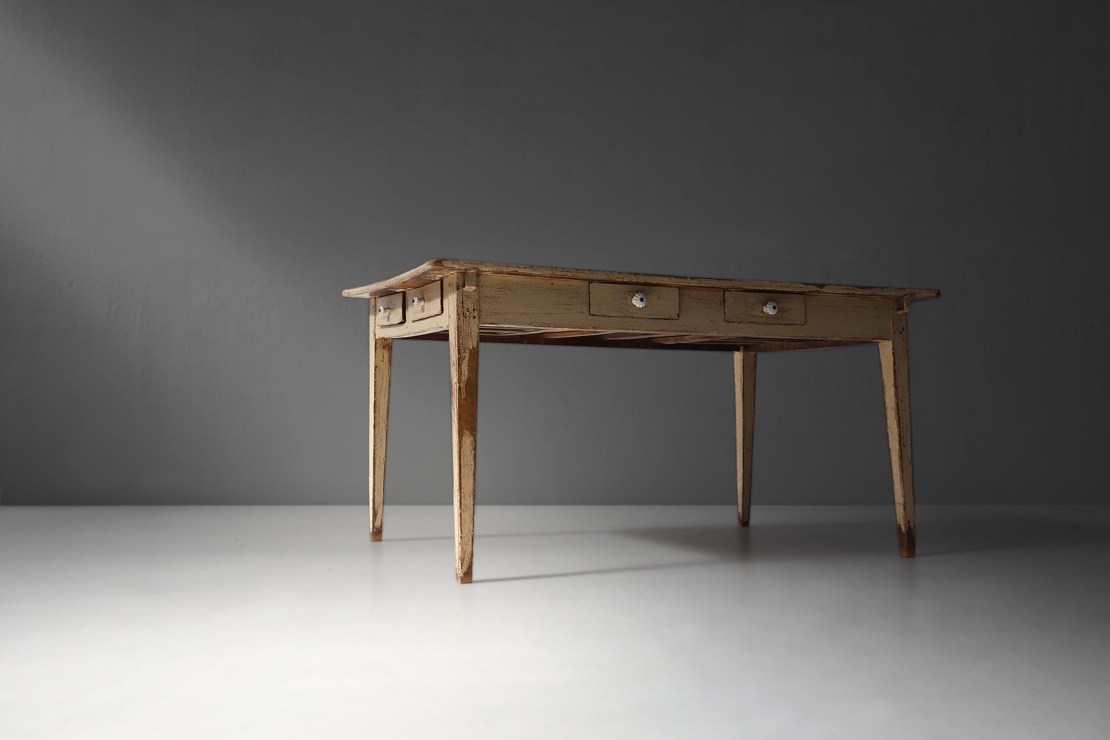 Painted Wooden Farm Table with Tapered Legs, France 1800sthumbnail
